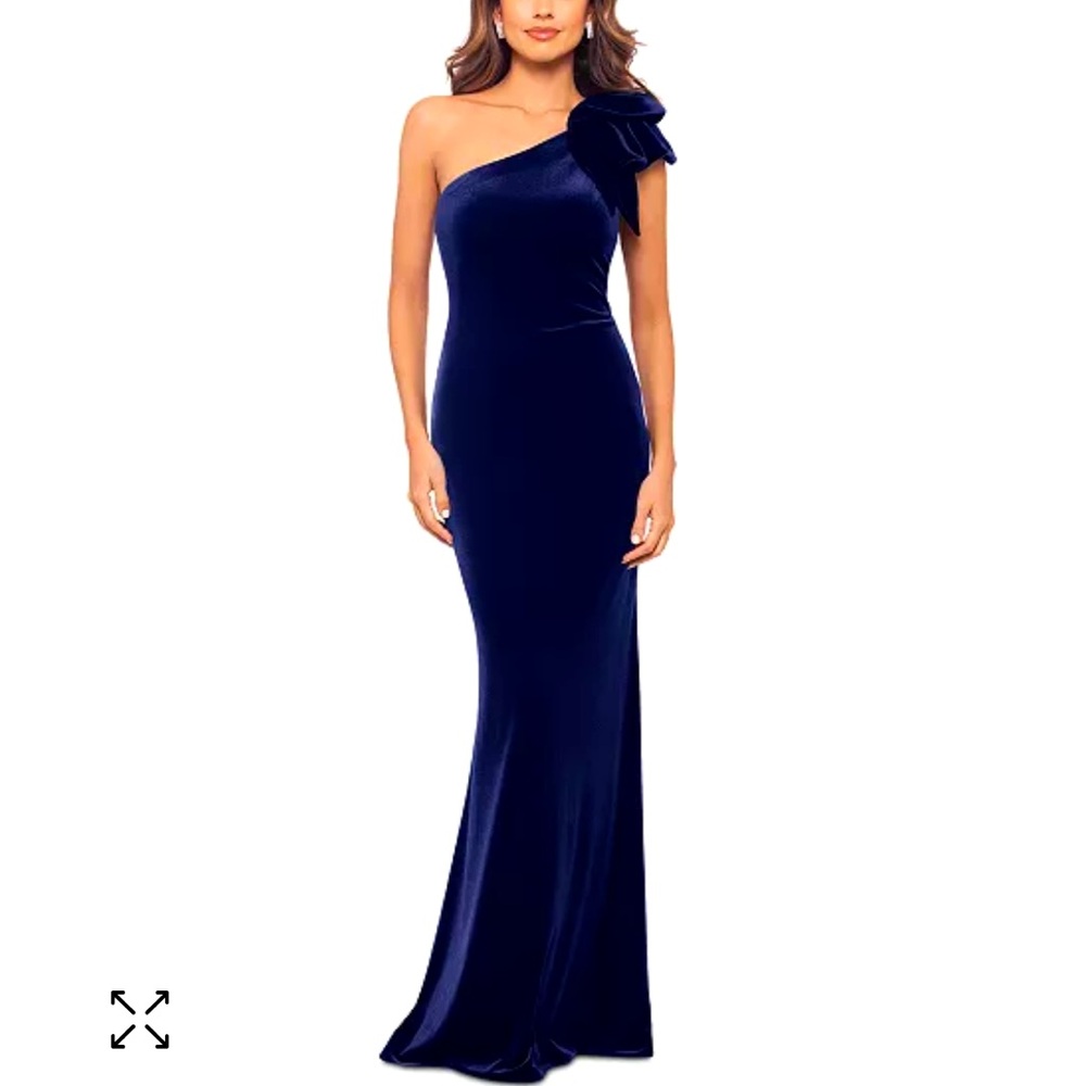 Elegant Navy Blue One-Shoulder Dress has been altered 1/2 “ right under arm area
